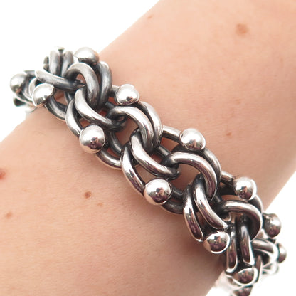 950 Silver Vintage Mexico Heavy 67.6g Bismark Link Oxidized Bracelet 7.5"