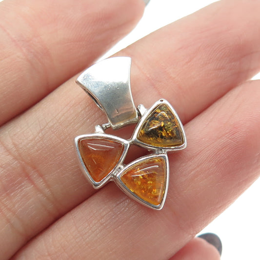 925 Sterling Silver Vintage Real Multi-Color Amber Pendant