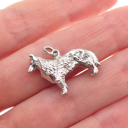 Wells 925 Sterling Silver Vintage Collie Dog 3D Mini Charm Pendant
