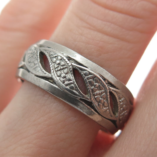925 Sterling Silver Vintage Forget Me Not Flower Wavy Band Ring Size 7.25