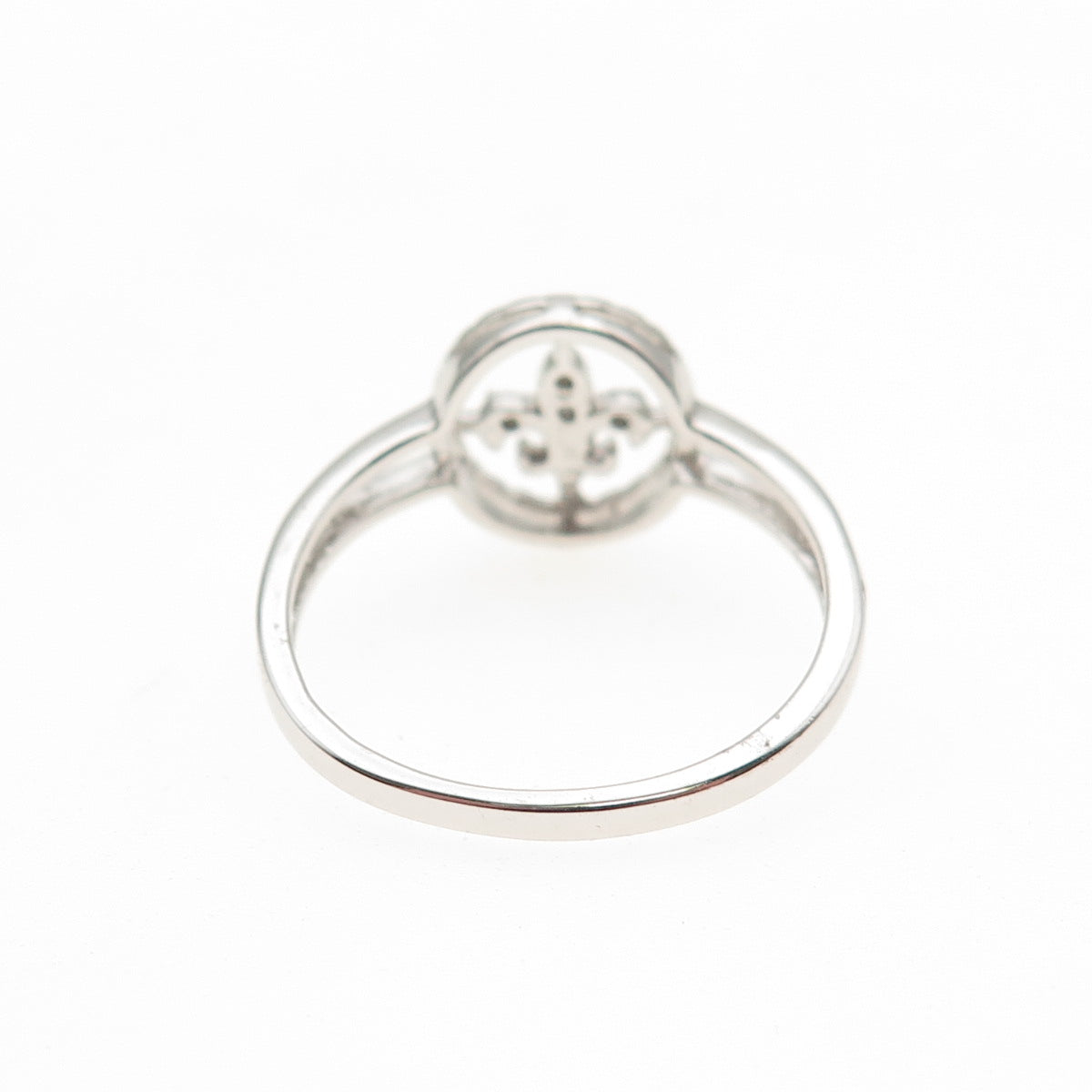 925 Sterling Silver Real Round-Cut Diamond Fleur de Lis Ring Size 8