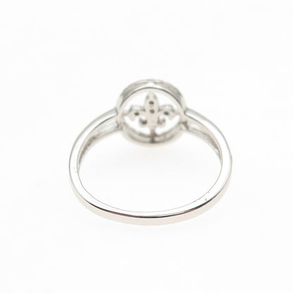 925 Sterling Silver Real Round-Cut Diamond Fleur de Lis Ring Size 8