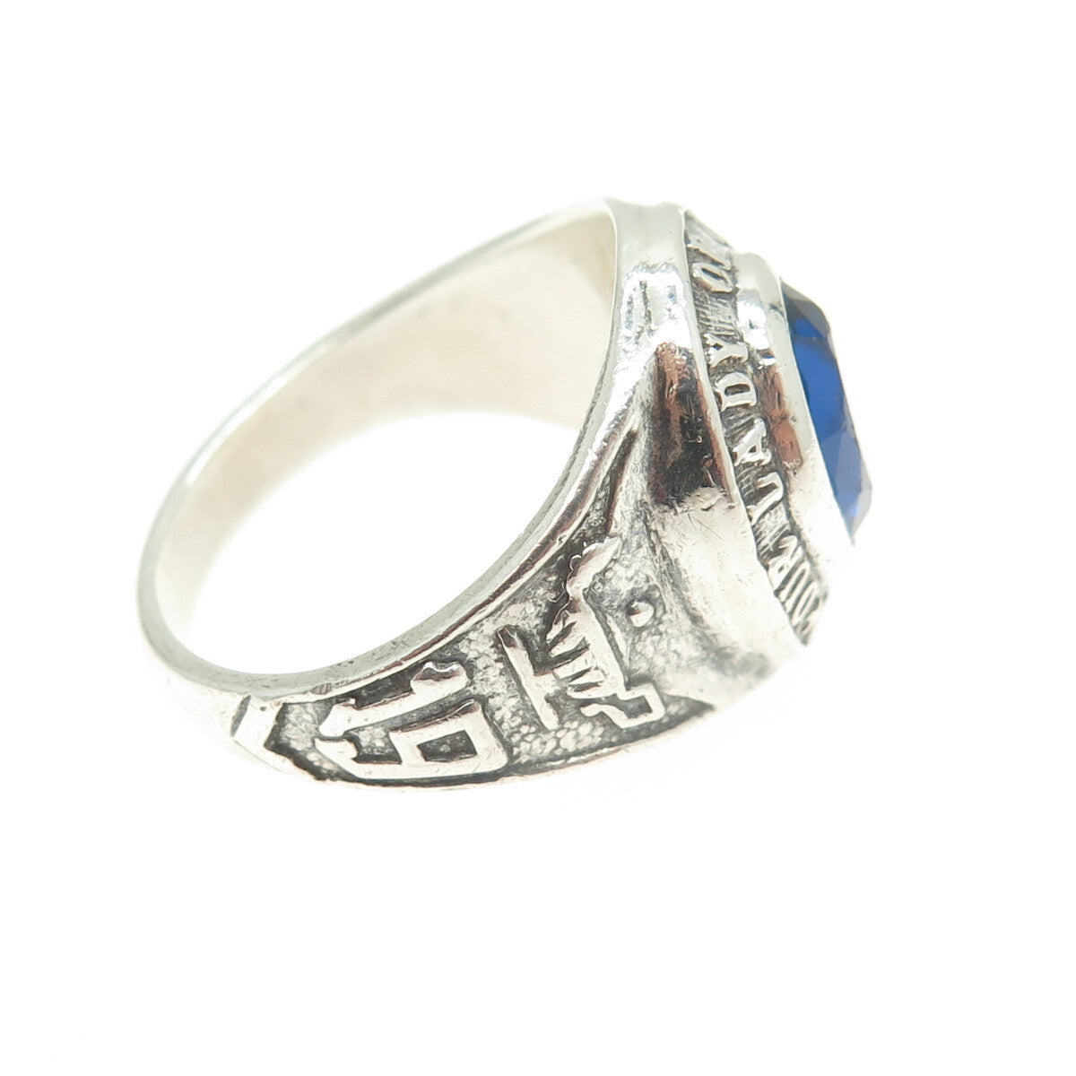 925 Sterling Silver Vintage 1971 Glass Our Lady of Miracles School Ring Size 8.5
