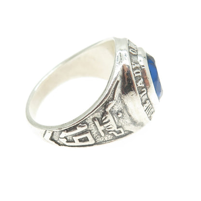 925 Sterling Silver Vintage 1971 Glass Our Lady of Miracles School Ring Size 8.5