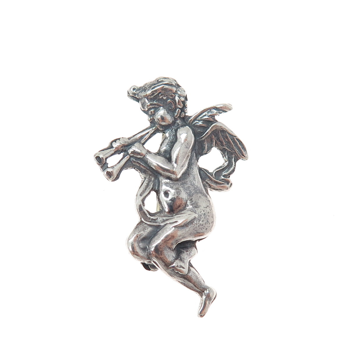 925 Sterling Silver Vintage Mexico Cherub Oxidized Pin Brooch