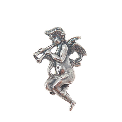 925 Sterling Silver Vintage Mexico Cherub Oxidized Pin Brooch