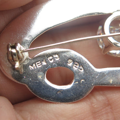 925 Sterling Silver Vintage Mexico C Z Modernist Pin Brooch