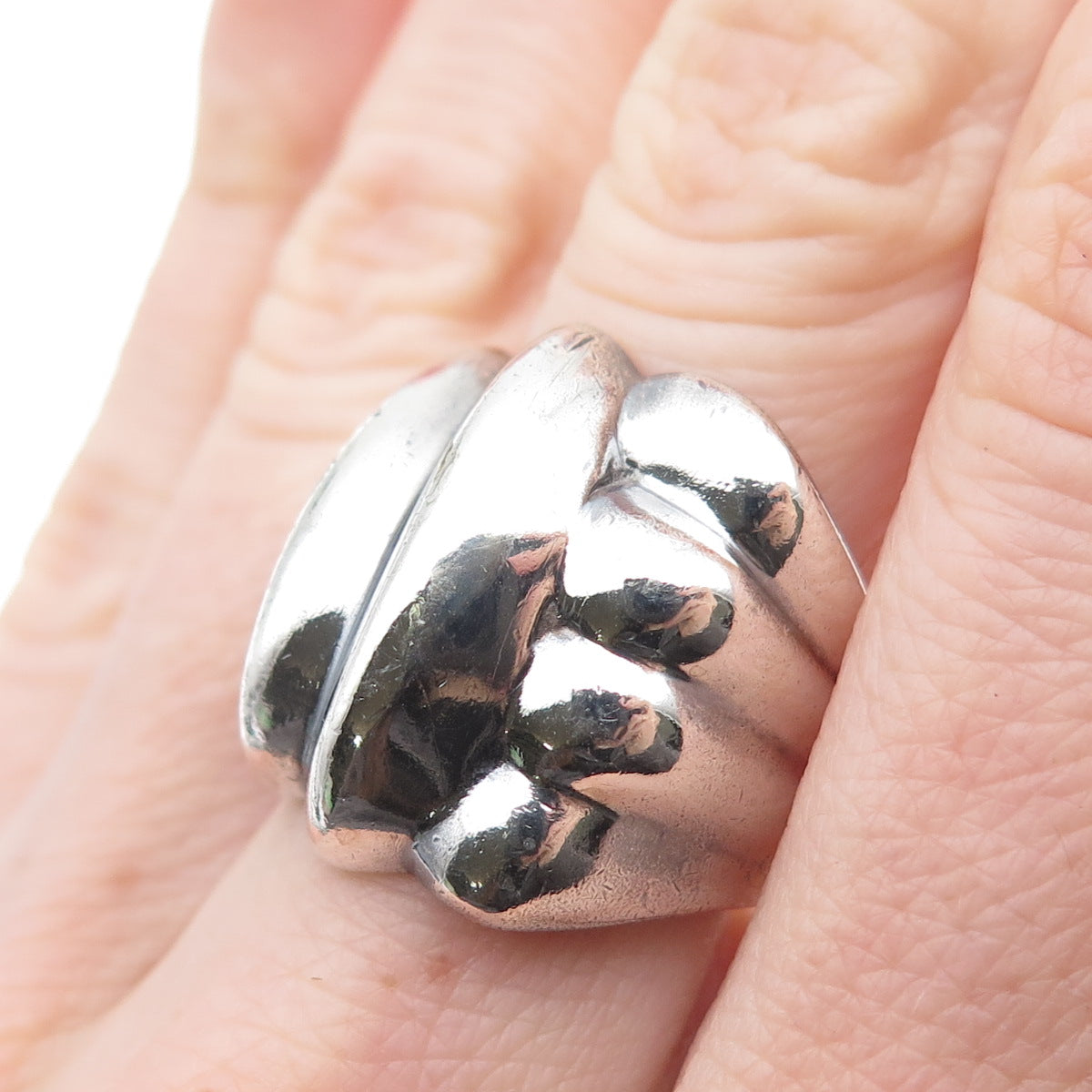 925 Sterling Silver Vintage Mexico Modernist Ribbed Dome Oxidized Ring Size 6.75