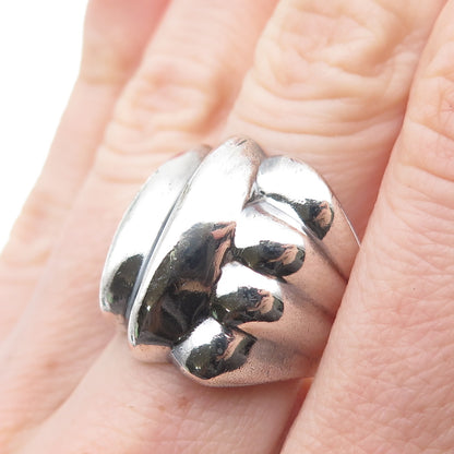 925 Sterling Silver Vintage Mexico Modernist Ribbed Dome Oxidized Ring Size 6.75