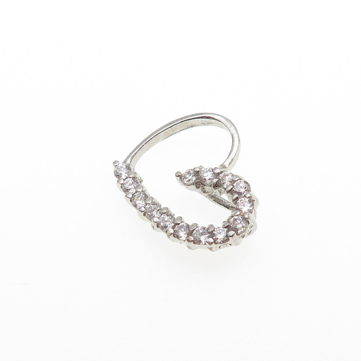 925 Sterling Silver Round-Cut C Z Heart Mini Slide Charm Pendant