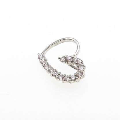 925 Sterling Silver Round-Cut C Z Heart Mini Slide Charm Pendant