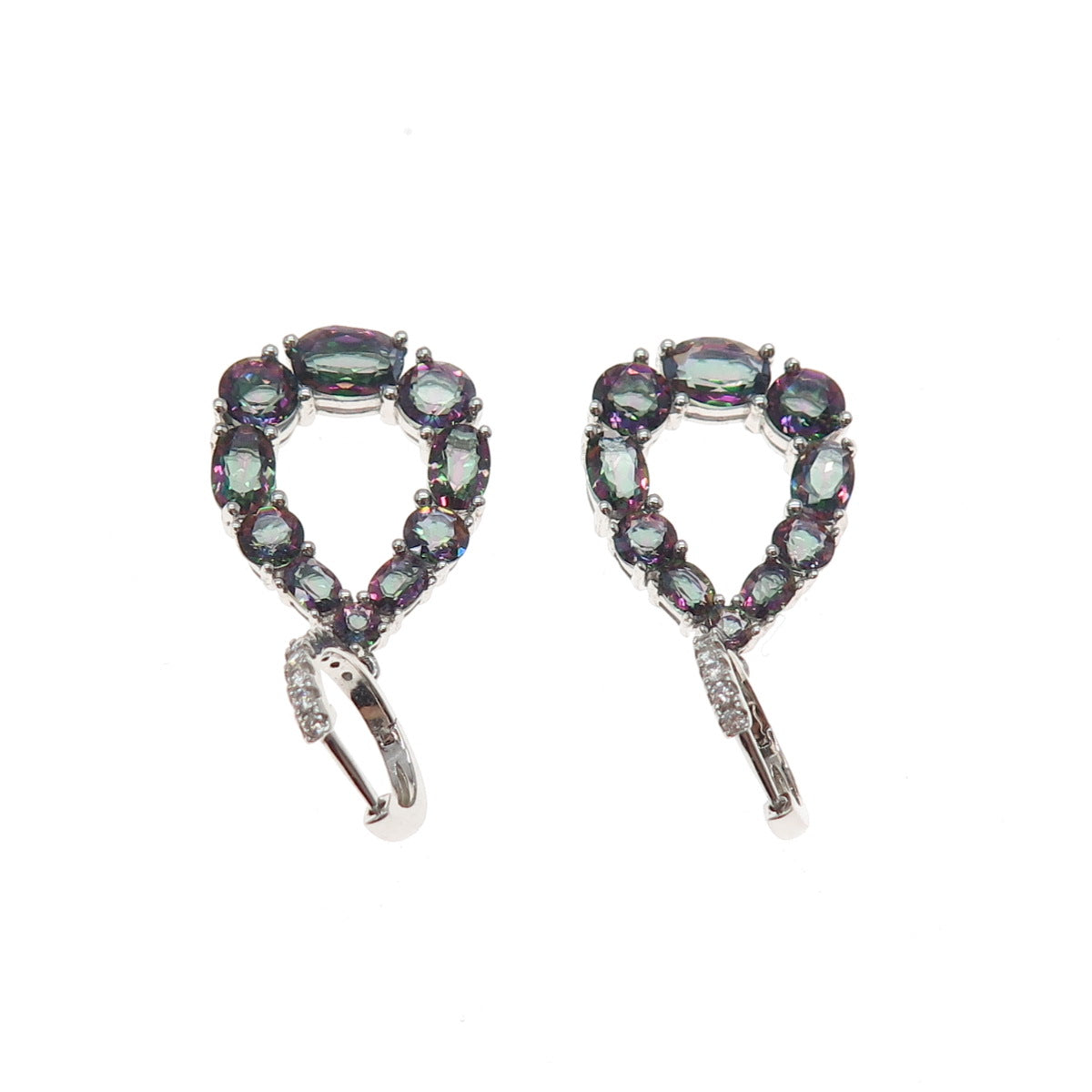 DSMK 925 Sterling Silver Real Mystic Topaz & C Z Teardrop Dangle Earrings