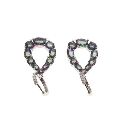 DSMK 925 Sterling Silver Real Mystic Topaz & C Z Teardrop Dangle Earrings