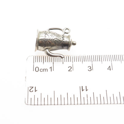 925 Sterling Silver Vintage Coffeepot Oxidized Minimalist 3D Charm Pendant