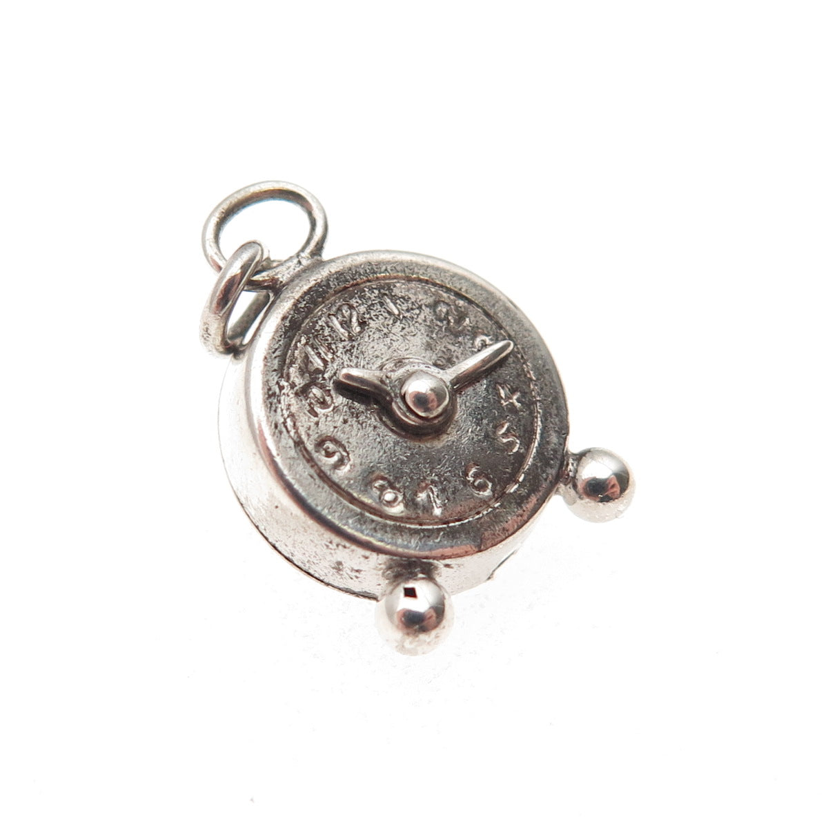 925 Sterling Silver Antique Art Deco Alarm Clock 3D Mini Charm Pendant