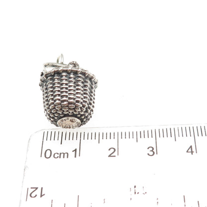 Brown County Baskets 925 Sterling Silver Vintage 2000 Dog Basket 3D Mini Pendant