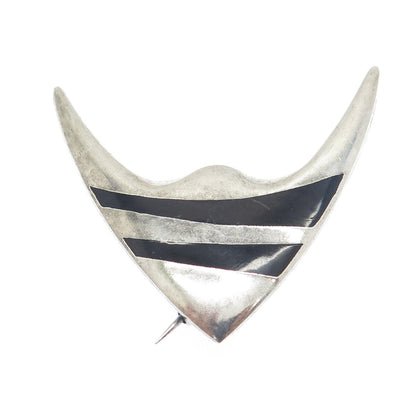 MEKA 925 Sterling Silver Vintage Denmark Real Black Onyx Angelfish Pin Brooch