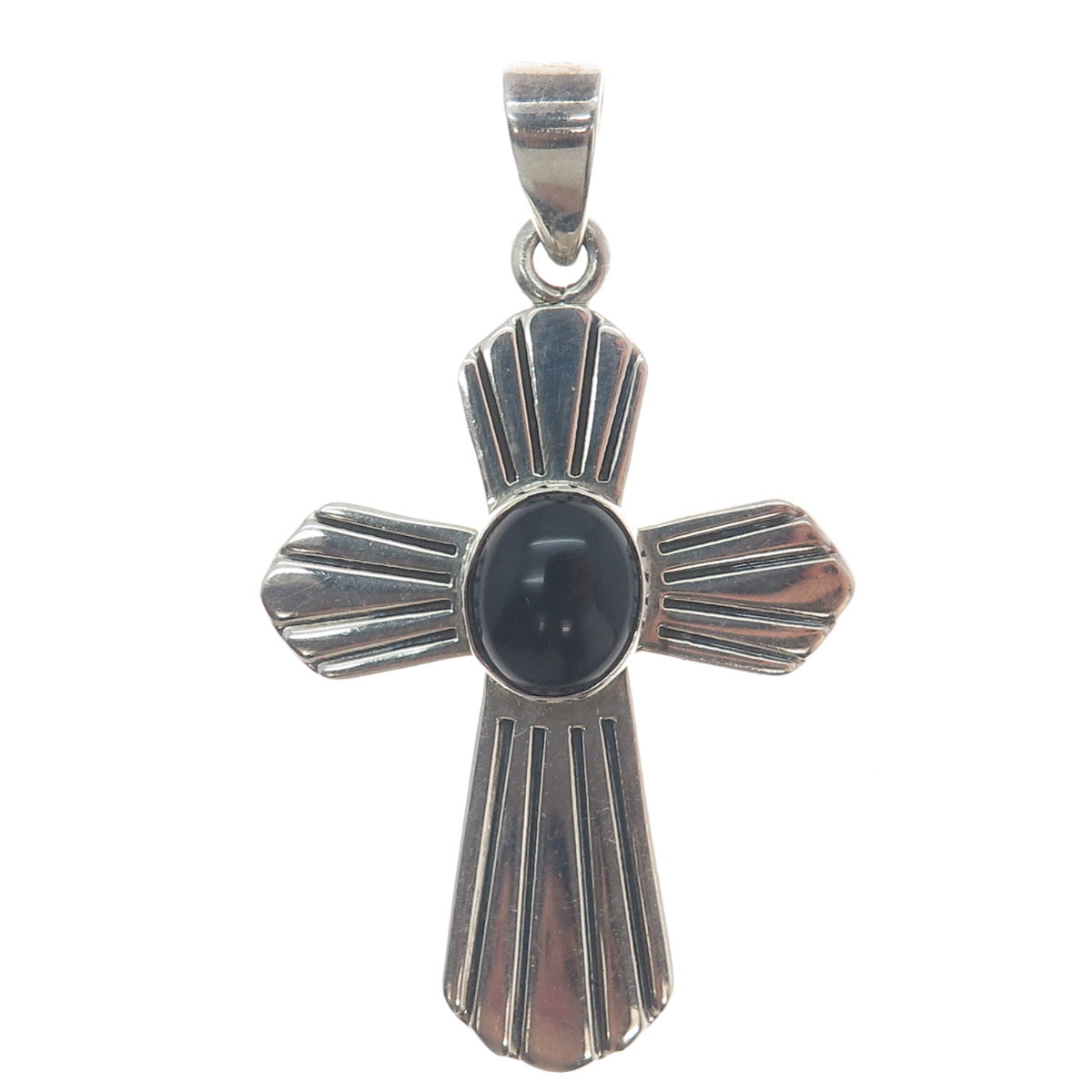 MARK WASSERMAN SAMARA 925 Sterling Vintage Mexico Black Onyx Gem Cross Pendant