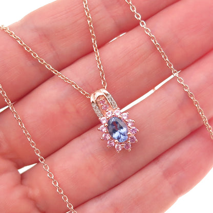 D'Joy 925 Sterling Gold Plated Real Tanzanite Sapphire Topaz Chain Necklace 20"