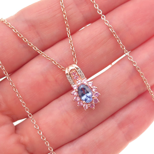 D'Joy 925 Sterling Gold Plated Real Tanzanite Sapphire Topaz Chain Necklace 20"