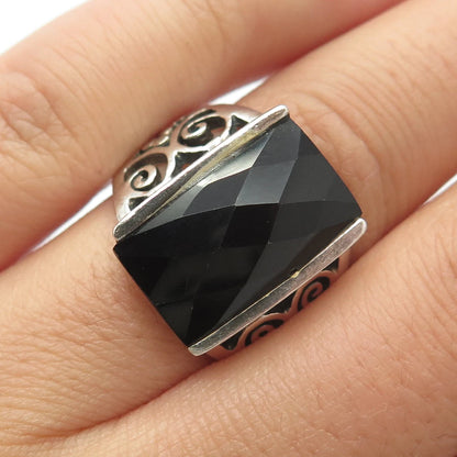 925 Sterling Silver Vintage Real Black Onyx Gemstone Ring Size 6.75