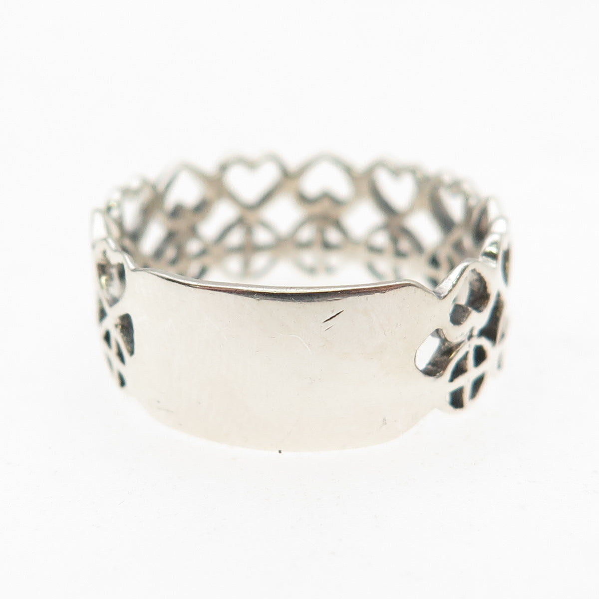 925 Sterling Silver Vintage Heart & Cross Oxidized Band Ring Size 8