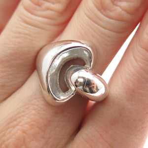 925 Sterling Silver Vintage Modernist Hook & Eye Oxidized Ring Size 7.5