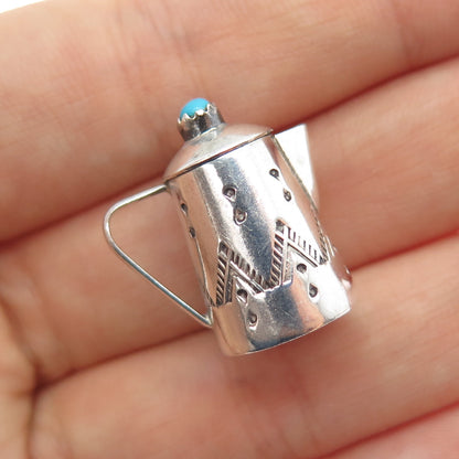 Elizabeth Margret Whitman Navajo Old Pawn Sterling Turquoise Teapot 3D Pendant