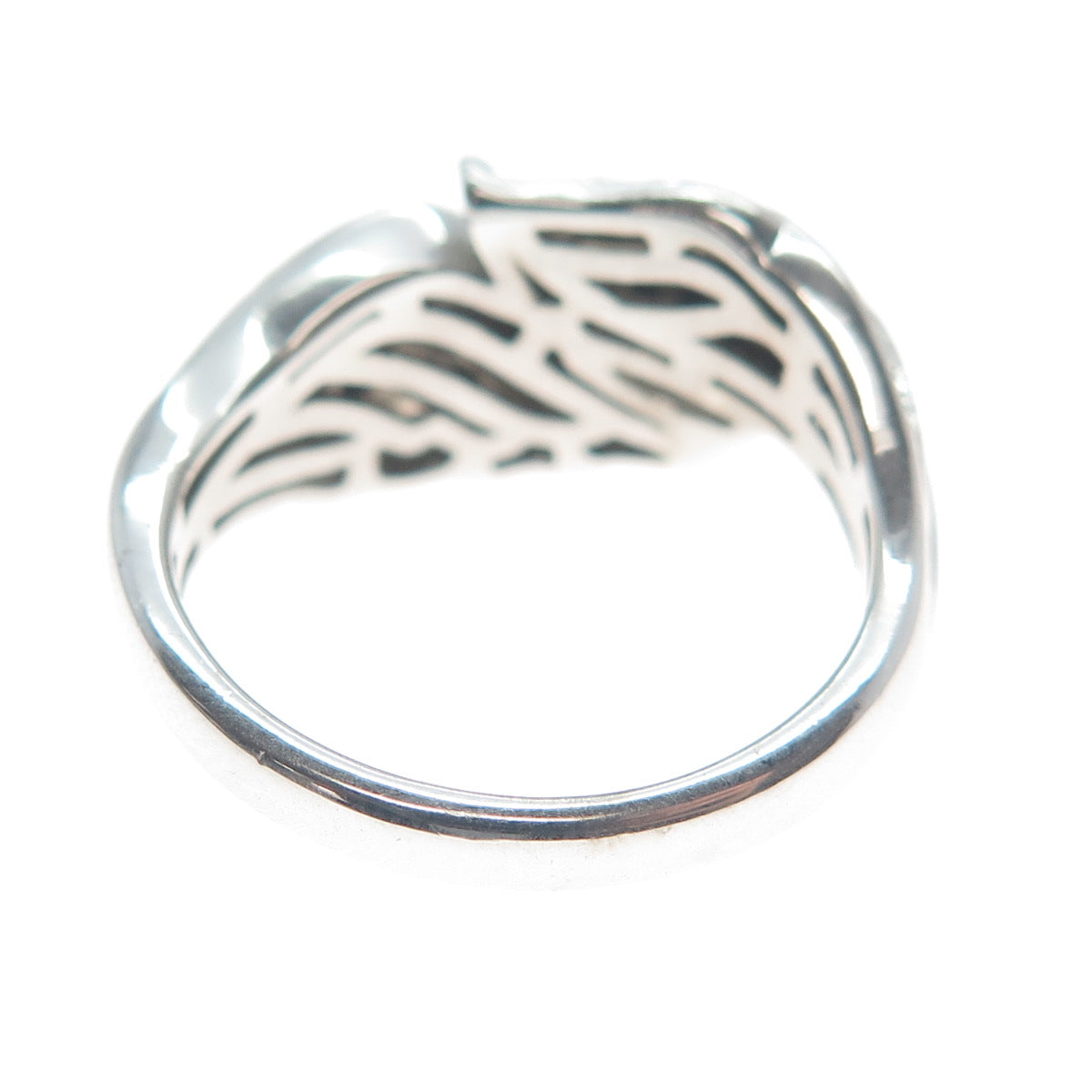 925 Sterling Silver Real Round-Cut Diamond Wings Ring Size 8.25