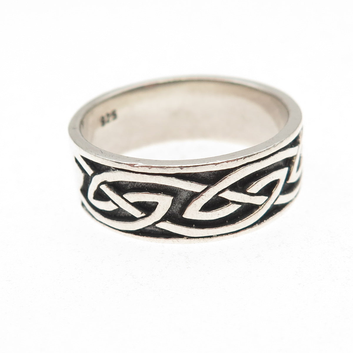 925 Sterling Silver Vintage Celtic Knot Oxidized Band Ring Size 12.25