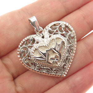 925 Sterling Silver Vintage Floral Heart Charm Pendant