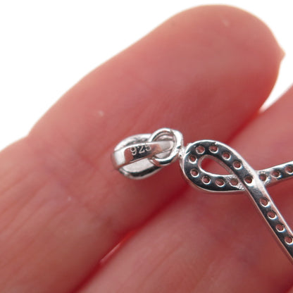 925 Sterling Silver Lab-Created Ruby Black & White C Z Swan Charm Pendant