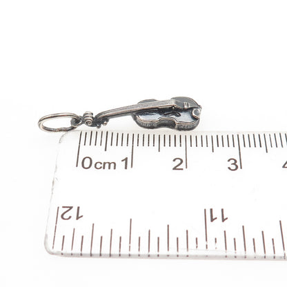 925 Sterling Silver Vintage Wien Violin Oxidized 3D Mini Charm Pendant