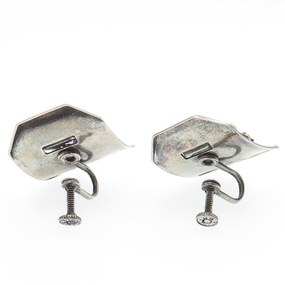 925 Sterling Silver Antique Art Deco Purple Rhinestone Screw Back Earrings