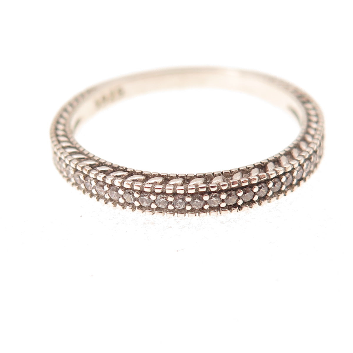 925 Sterling Silver Round-Cut C Z Half Eternity Stackable Band Ring Size 7