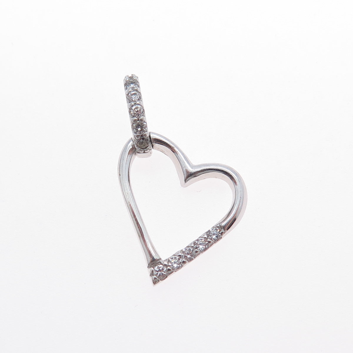 925 Sterling Silver Round-Cut C Z Heart Mini Charm Pendant