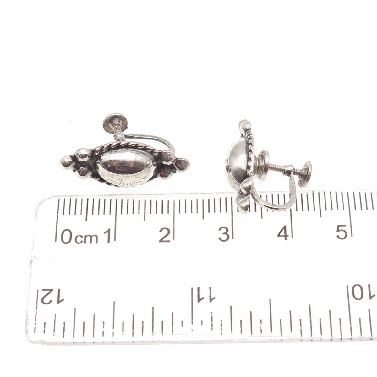 925 Sterling Silver Antique Art Deco Oxidized Beaded Screw Back Earrings