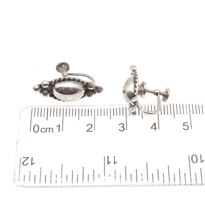 925 Sterling Silver Antique Art Deco Oxidized Beaded Screw Back Earrings