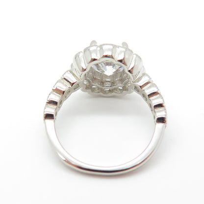 925 Sterling Silver Round-Cut C Z Floral Ring Size 5.75