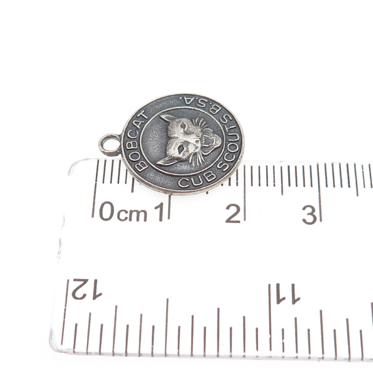 925 Sterling Silver Vintage Bobcat Cub Scouts Oxidized Charm Pendant