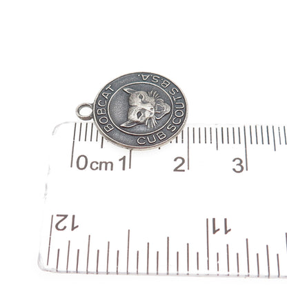 925 Sterling Silver Vintage Bobcat Cub Scouts Oxidized Charm Pendant