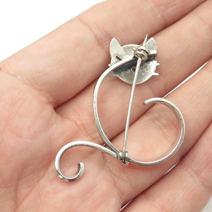 925 Sterling Silver Vintage BEAU Cat / Kitty Pin Brooch