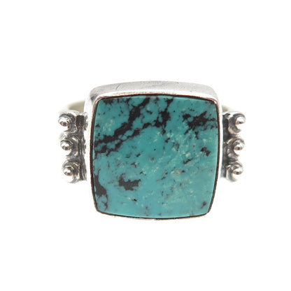 Chipita 925 Sterling Silver Vintage Real Turquoise Oxidized Ring Size 7.25