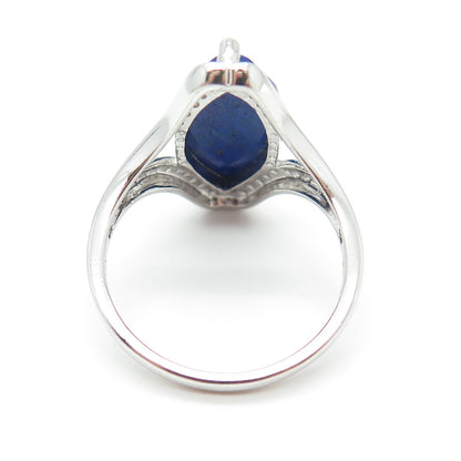 925 Sterling Silver Real Lapis Lazuli Modernist Ring Size 10