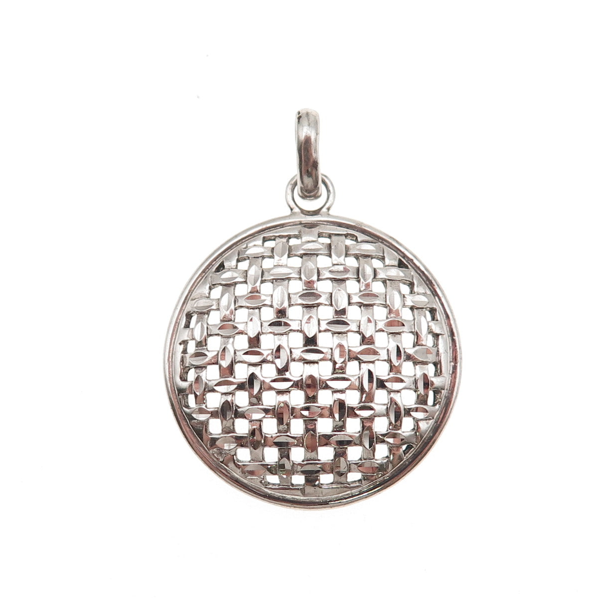 925 Sterling Silver Vintage Woven Disc Charm Pendant