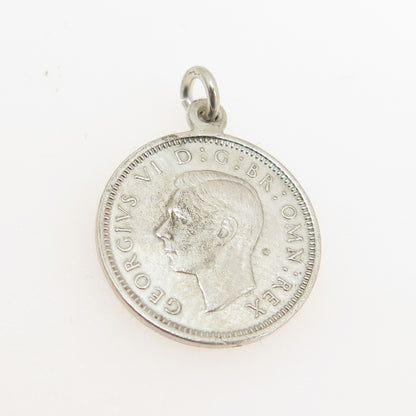 925 Sterling Silver Antique 1937 King George VI Three Pence Coin Charm Pendant