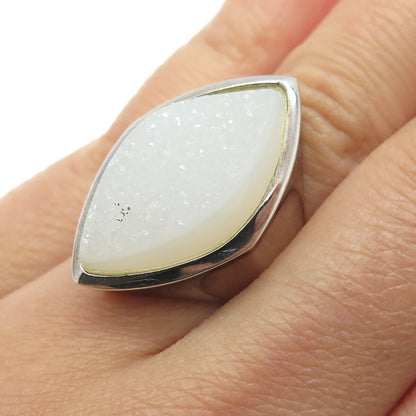 WHITNEY KELLY 925 Sterling Silver Vintage Real Marquise-Cut Druzy Ring Size 6