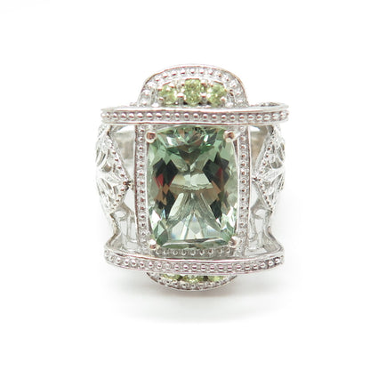 CHUCK CLEMENCY 925 Sterling Silver Real Green Topaz & Peridot Ring Size 8