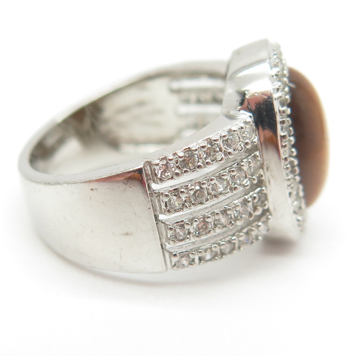 ESPO Joseph Esposito 925 Sterling Silver Real Tiger Eye & C Z Ring Size 6.25