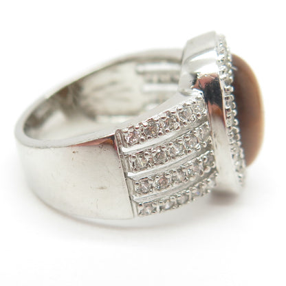 ESPO Joseph Esposito 925 Sterling Silver Real Tiger Eye & C Z Ring Size 6.25